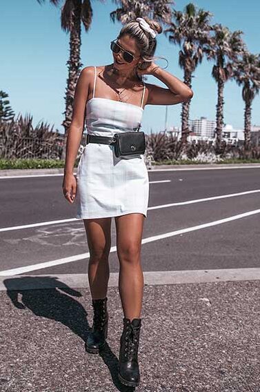 Baddie summer outfit with white dress and combat boots