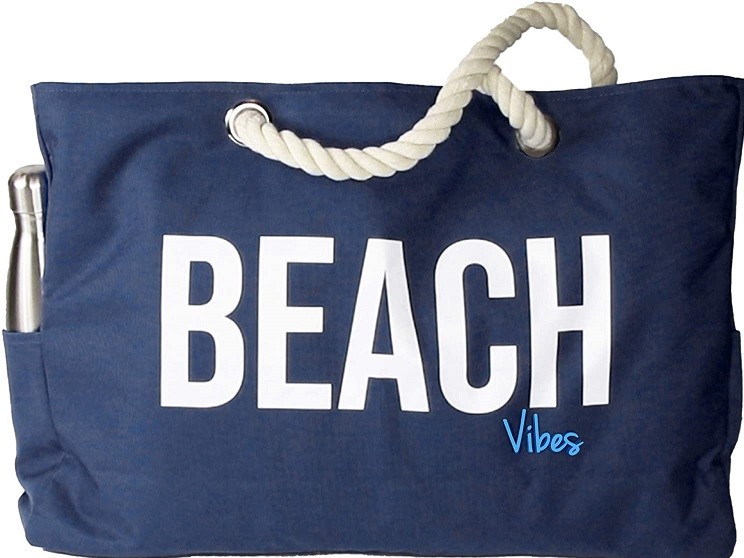 Beach Vibes Navy Blue Canvas Beach Bag