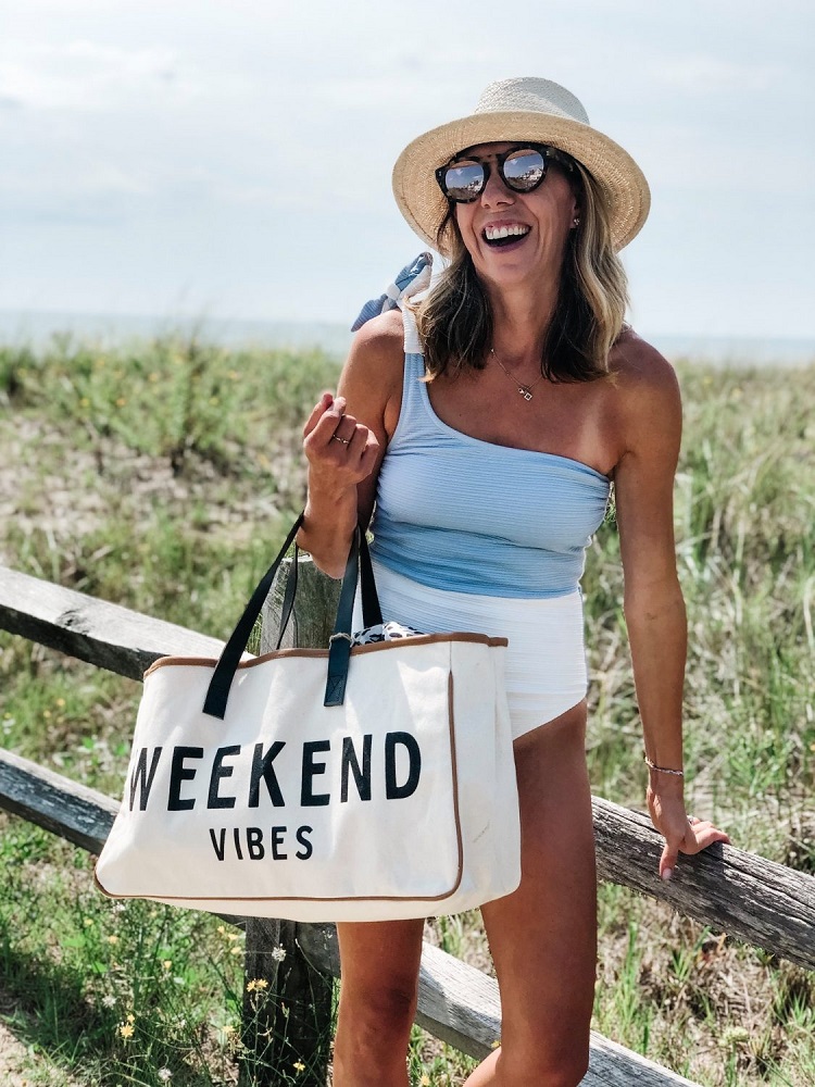 best beach bag canvas tote that says weekend vibes