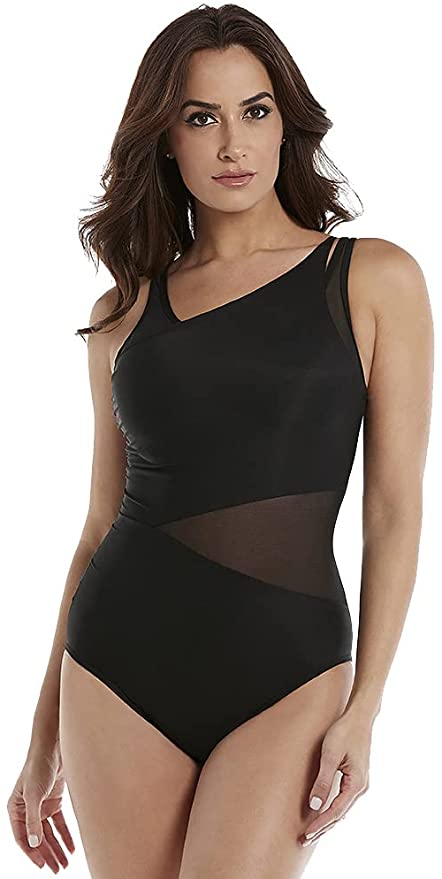 black cut out mesh underwire one piece swimsuit