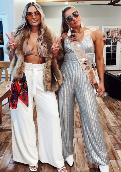 Disco Bachelorette Party Outfits with Wide Leg Pants
