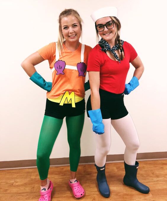 cute Mermaid Man and Barnacle Boy girl costumes for college friends