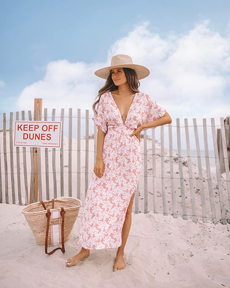 Cute Beach Vacation Outfit with Pink Maxi Dress