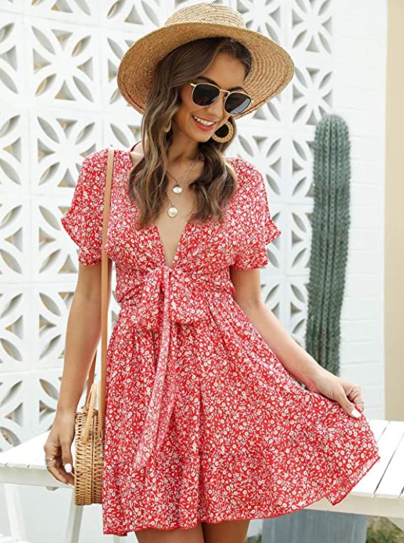 cute beach vacation outfit with red dress