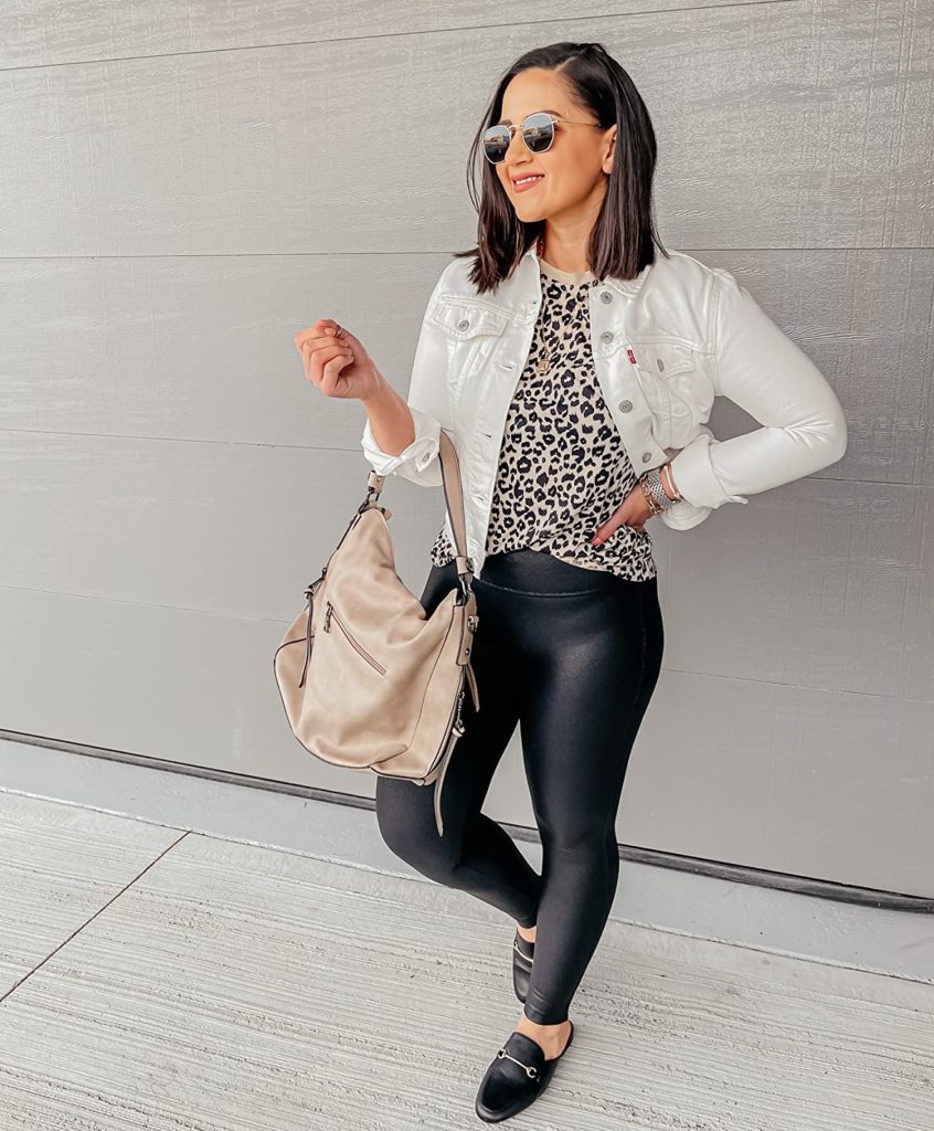 cute outfit with leopard print shirt and black leggings