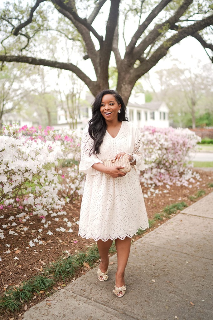 elegant cream Easter dress with sleeves and lace