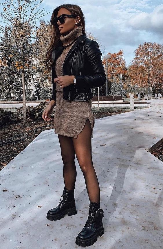 Fall Outfit with Doc Martens and a Sweater Dress
