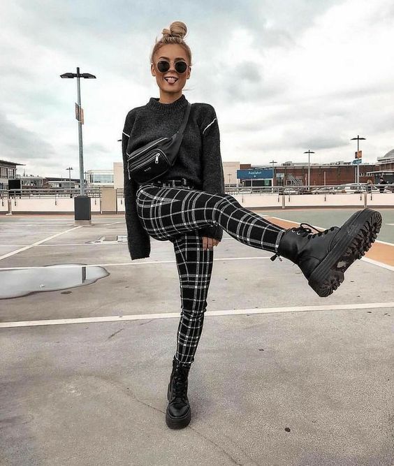 Fall Outfit with Doc Martens and Checkered Pants
