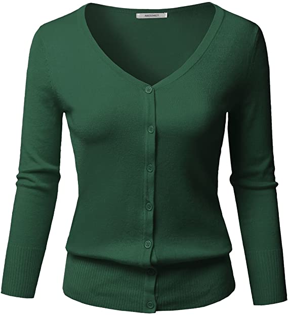 green v-neck sweater with buttons for women
