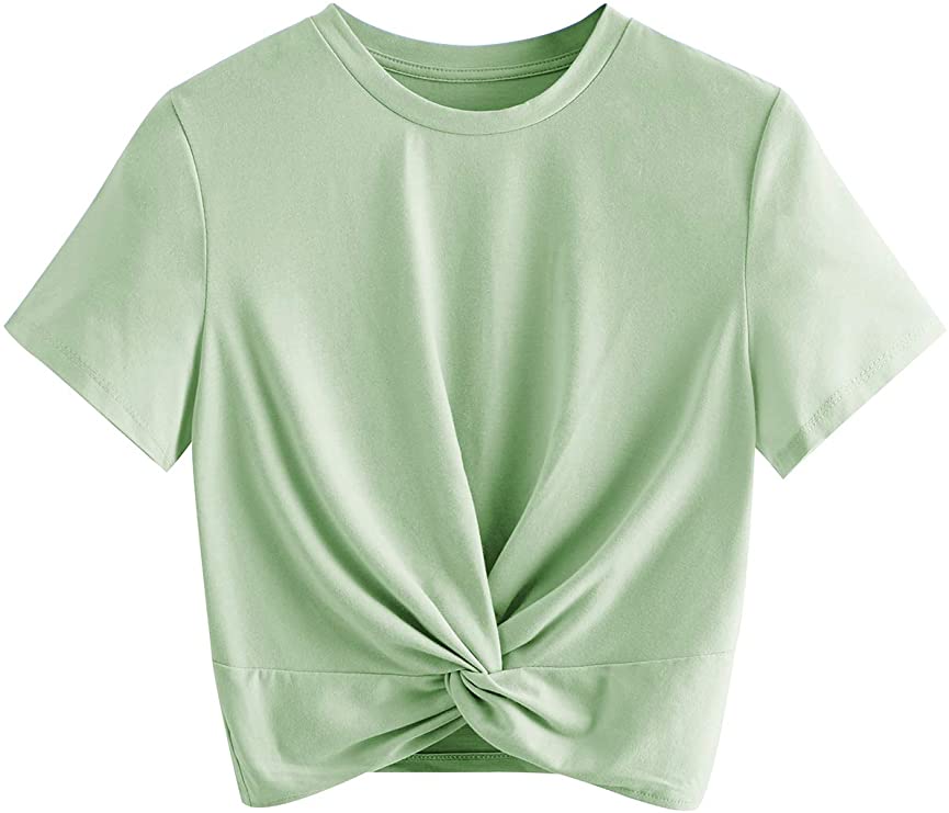 cute light green crop top with twist front