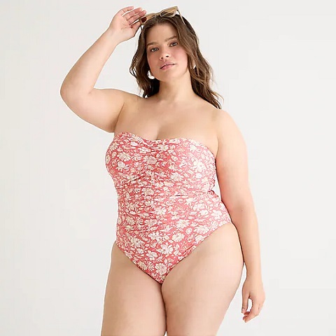 Long Torso Strapless Swimsuit in Floral Print