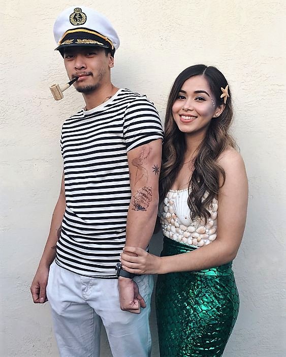 mermaid and sailor couple costume for college