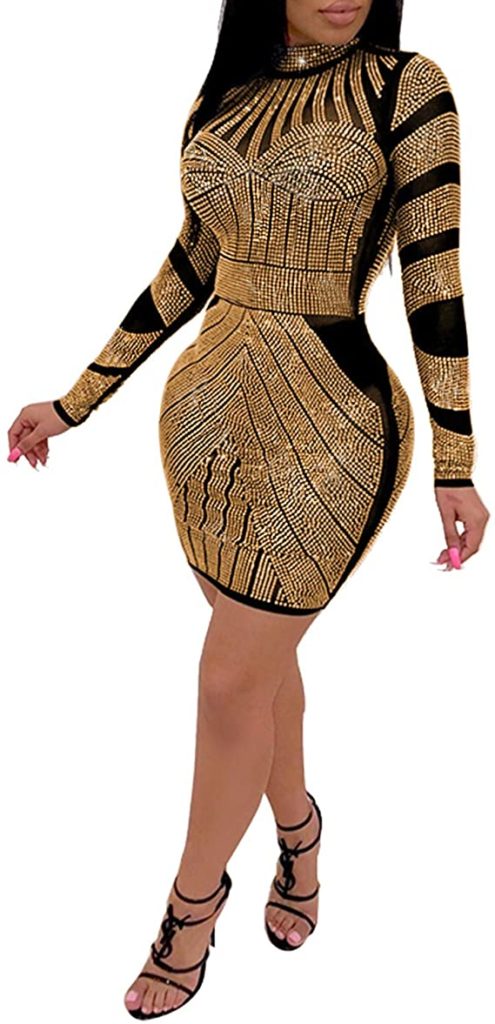 Night Out Sexy Black and Gold Dress for Birthday Party