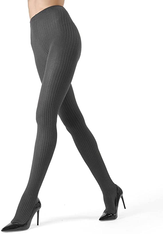 opaque ribbed grey tights for women