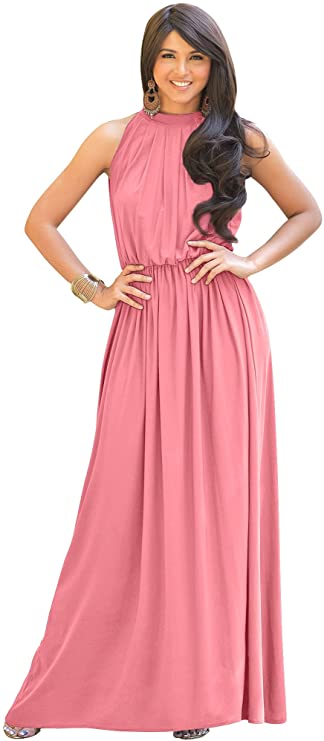KOH KOH pink maxi wedding guest dress with halter