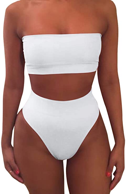 Pink Queen white bandeau swimsuit