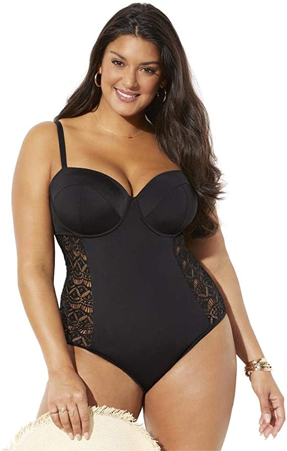 plus size swimsuit with underwire bra support and crochet