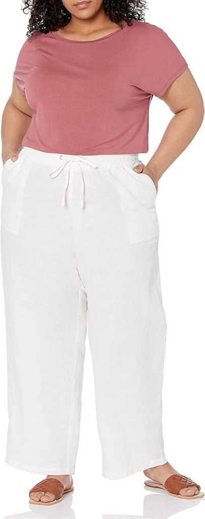 plus size white linen cover up pants on Amazon