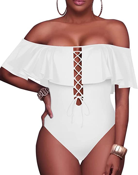 sexy off shoulder white swimsuit by Tempt Me