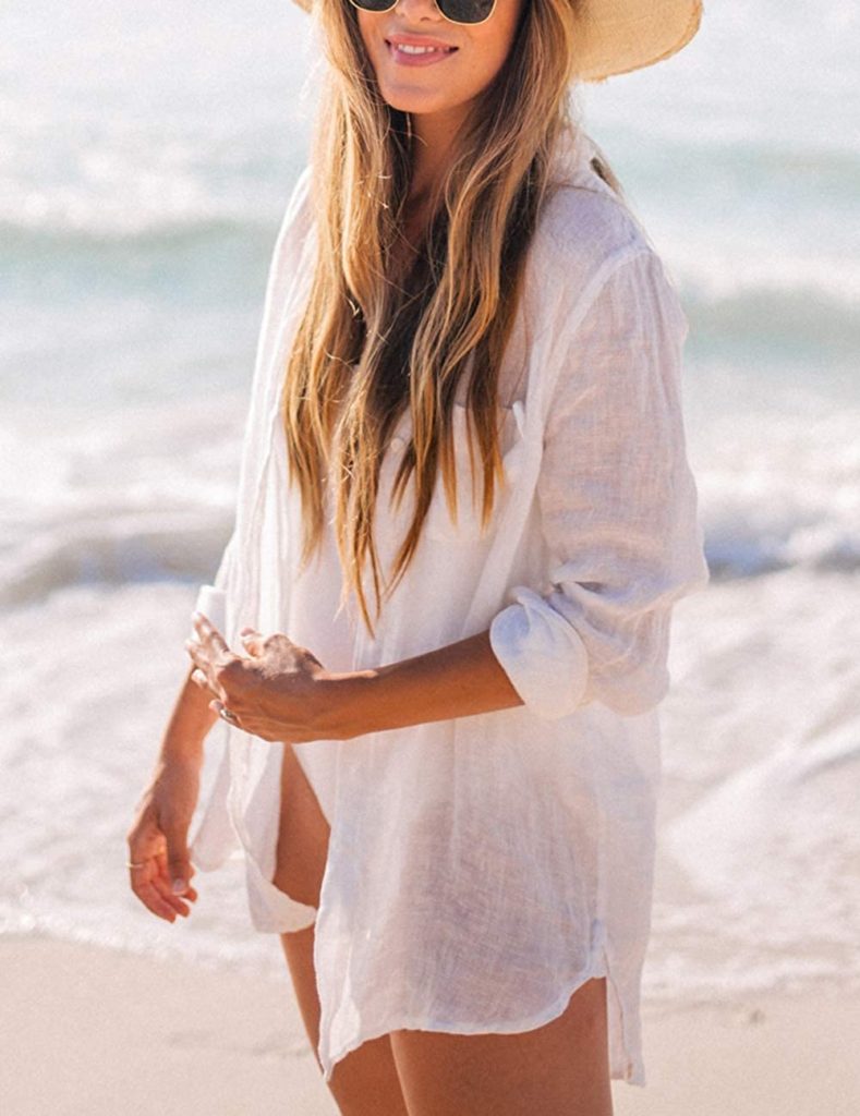 sexy white linen button down cover up by Bsubseach