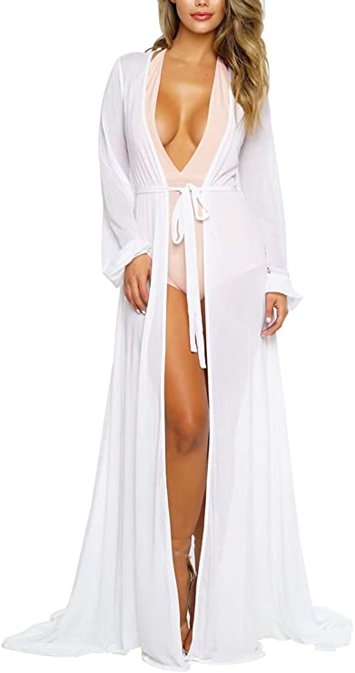 Sexy White Mesh Long Beach Cover Up
