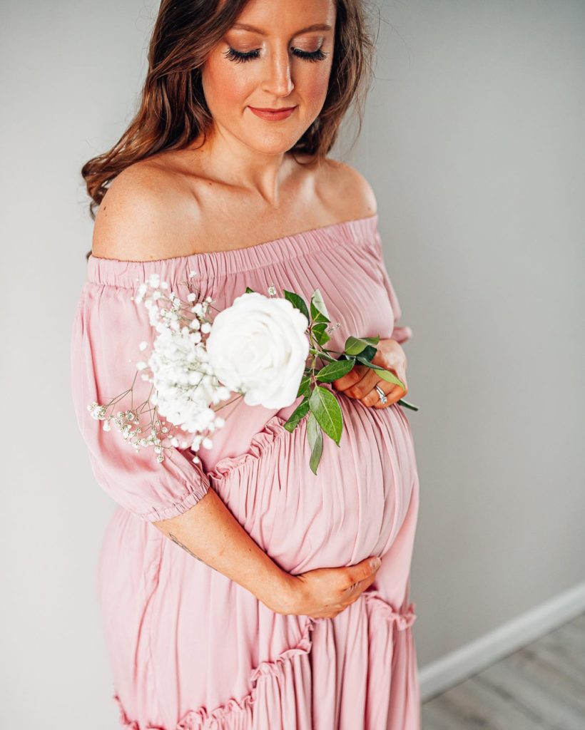 Spring Maternity Photoshoot Off Shoulder Dress