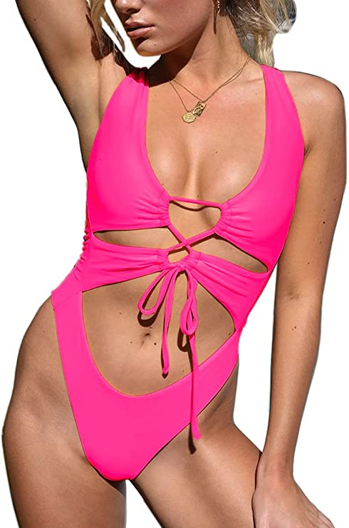 CHYRII Women's Sexy Cutout Lace Up Backless High Cut One Piece Swimsuit Monokini