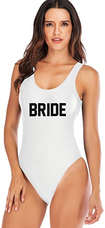 white Bride to Be one piece swimsuit