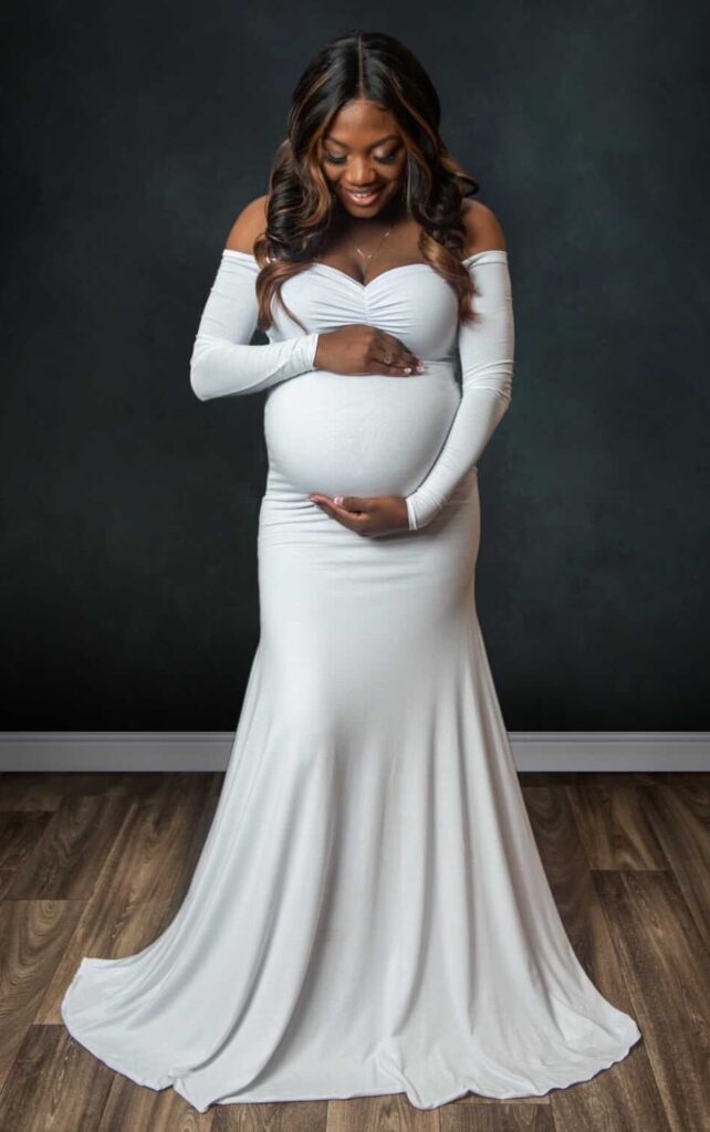 White Dress for Spring Maternity Photoshoot