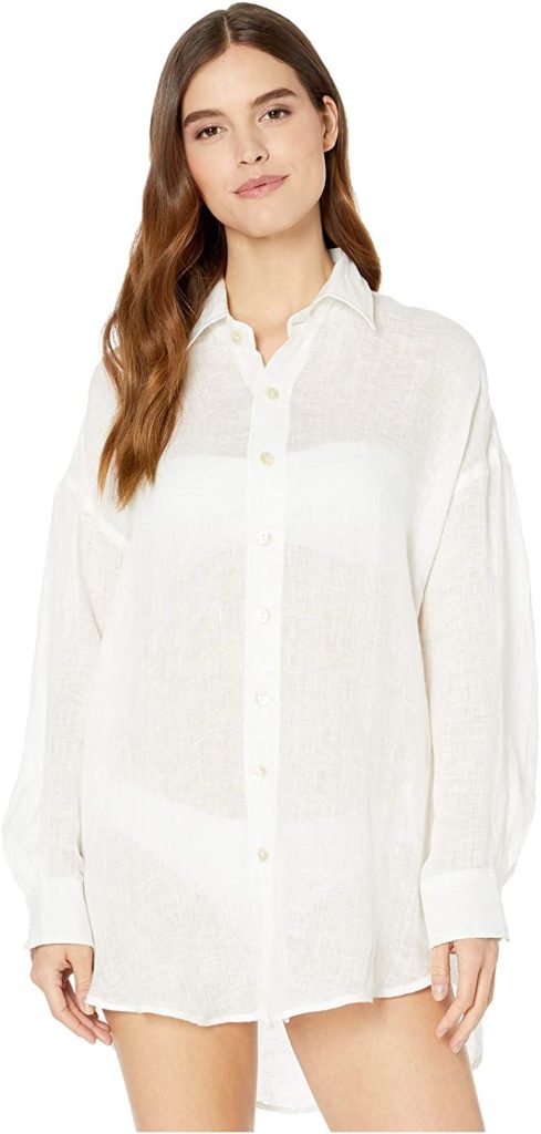 white linen button up cover up by Vitamin A