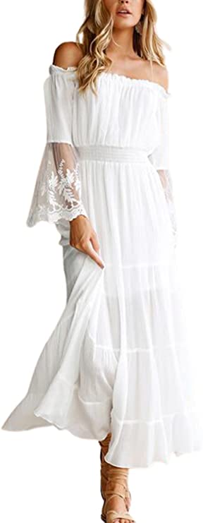 Bdcoco White Off Shoulder Boho Dress on Amazon