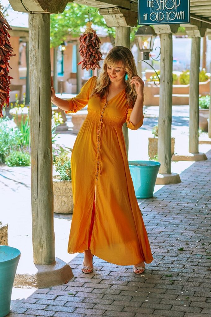 yellow maxi vacation dress outfit for Mexico