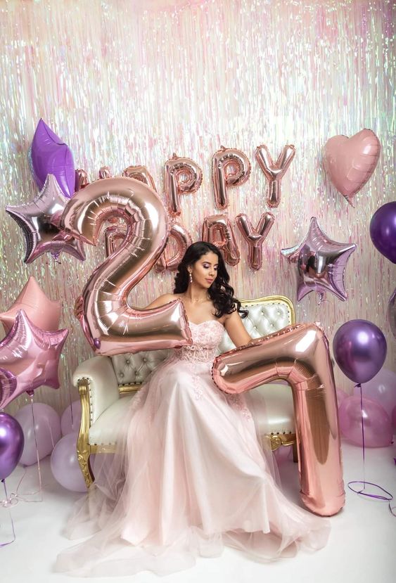 21st Birthday Photoshoot Outfit with Light Pink Dress