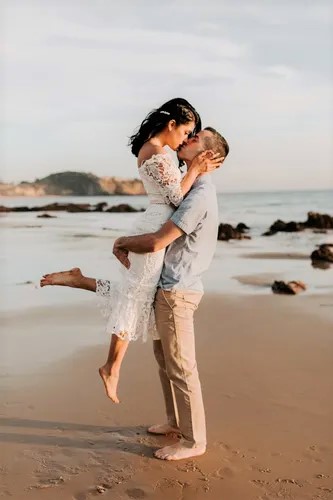 Beach Engagement Photo Shoot Idea and White Lace Dress