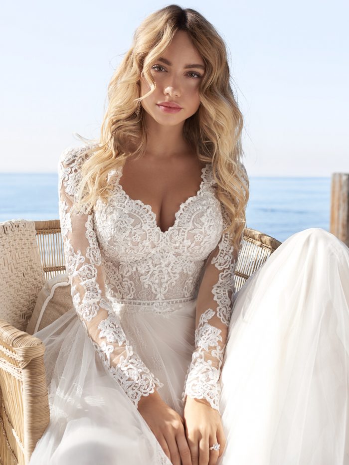 Boho Lace Wedding Dress with Sleeves
