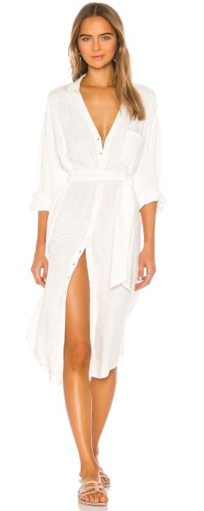 Cream Linen Cover Up Swimsuit Dress with Buttons