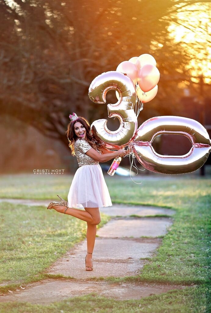 Cute 30th Birthday Photoshoot Outfit with Pink Sparkly Dress