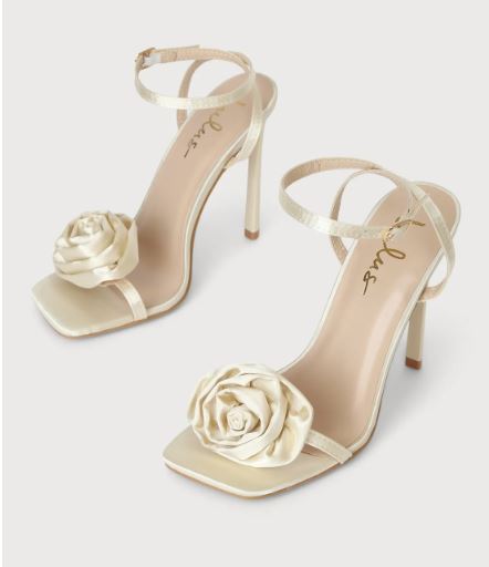 Ivory Bridal Heels with Rose and Ankle Strap