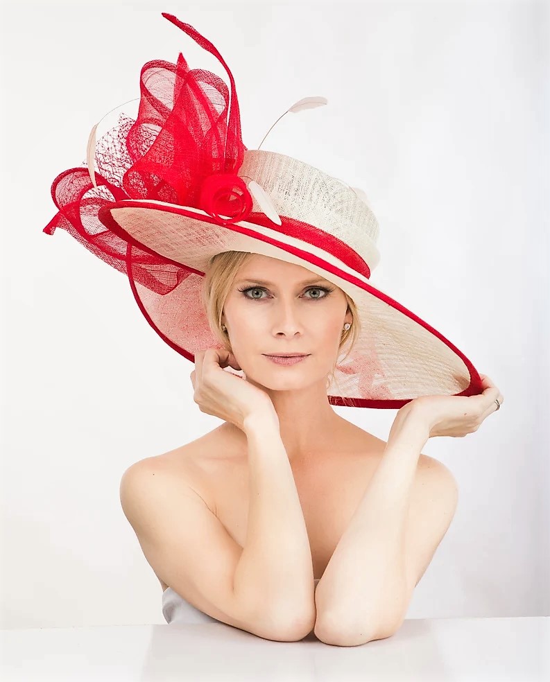 Ivory, Cream, and Red Kentucky Derby Hat for Women