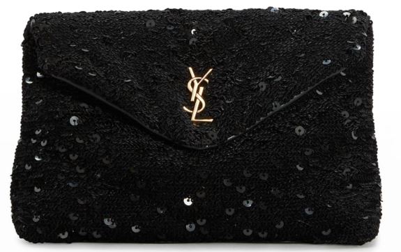 Sparkly YSL Small Puffer Sequin Clutch Bag for Evening