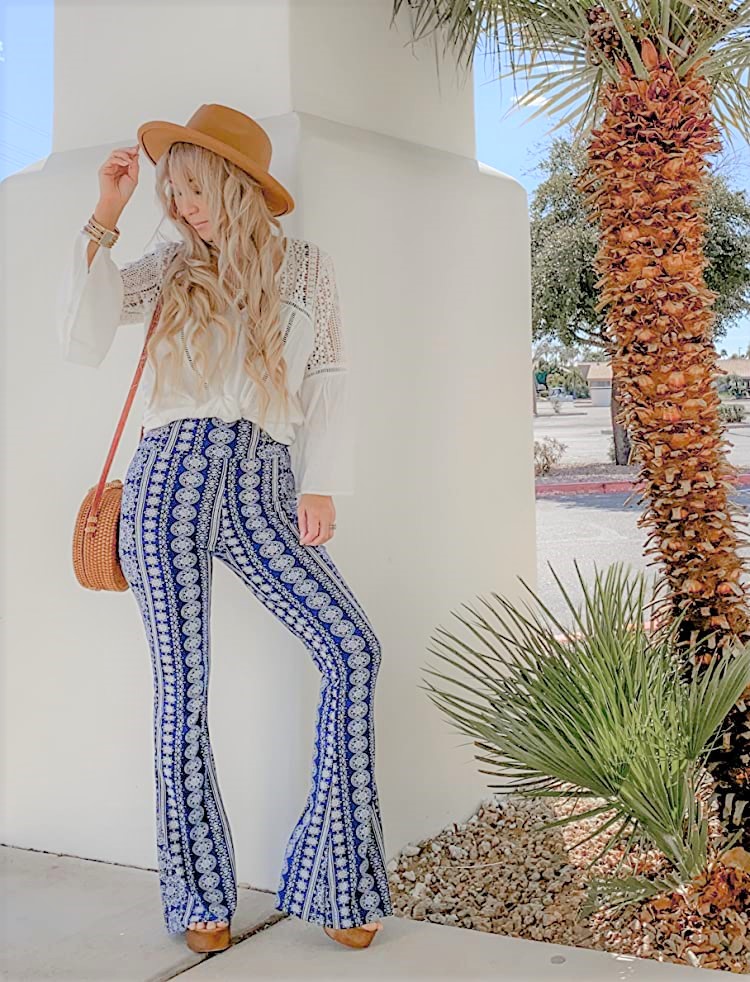 Boho Summer Outfit with Fedora Hat and Palazzo Flare Pants