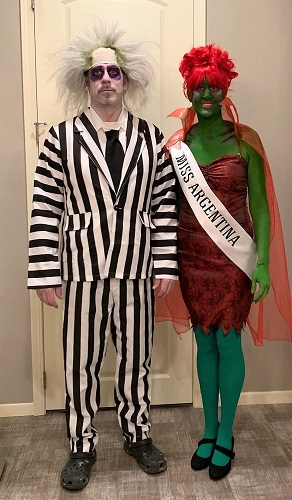 Creative Couple Halloween Costumes Beetlejuice and Miss Argentina