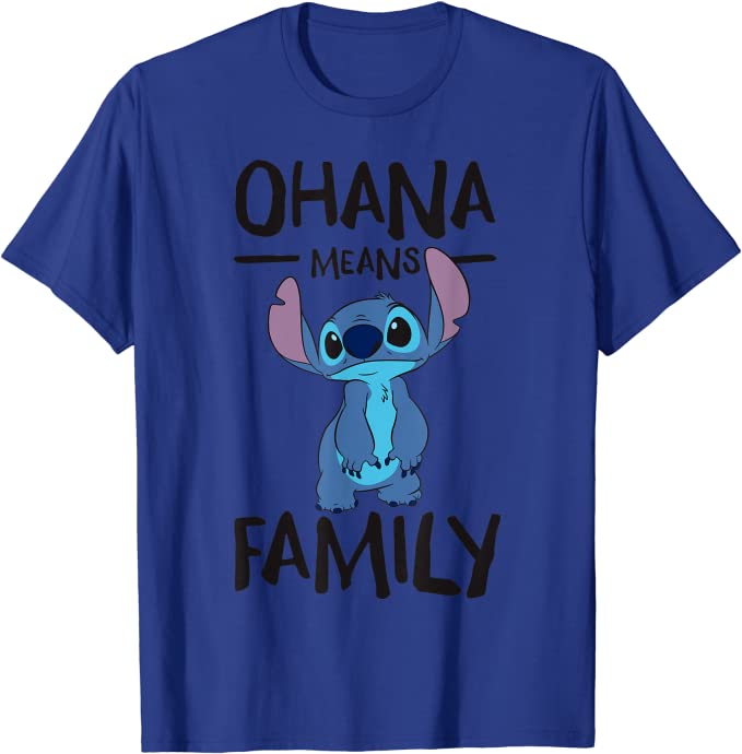 Cute Disney Stitch Blue T-Shirt Ohana Means Family for Vacation Outfit