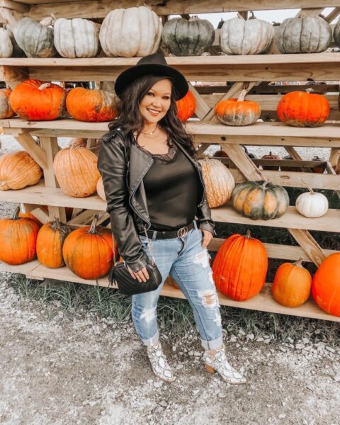 Cute Fall Outfit with Hat and Snakeskin Booties