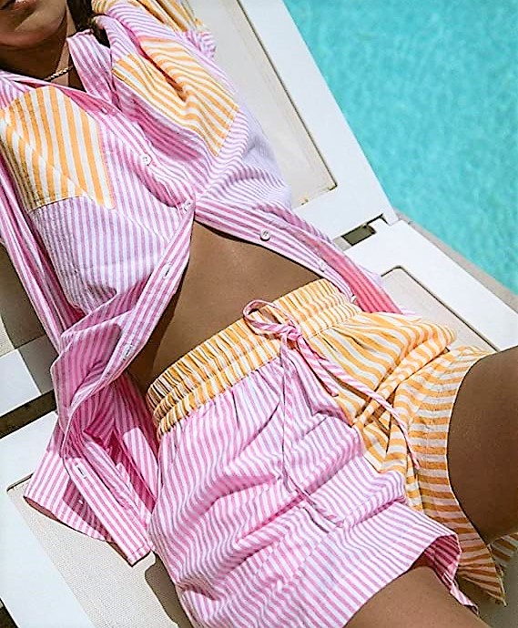 Cute Pink, White, and Yellow Stripe Beach Cover Up for Greece Vacation or Tropical Vacation