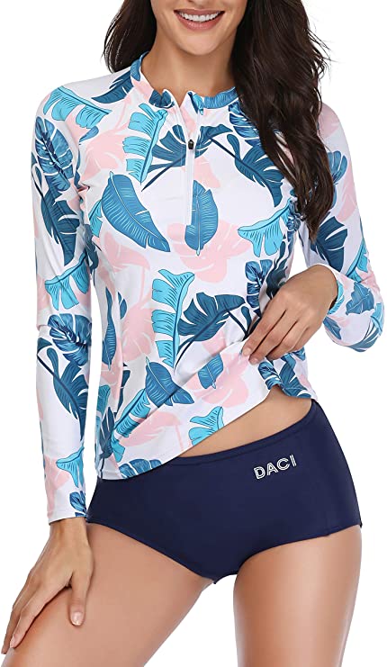 Cute Tropical Print Floral Rash Guard for Beach Vacation and Hawaii Vacation Outfit