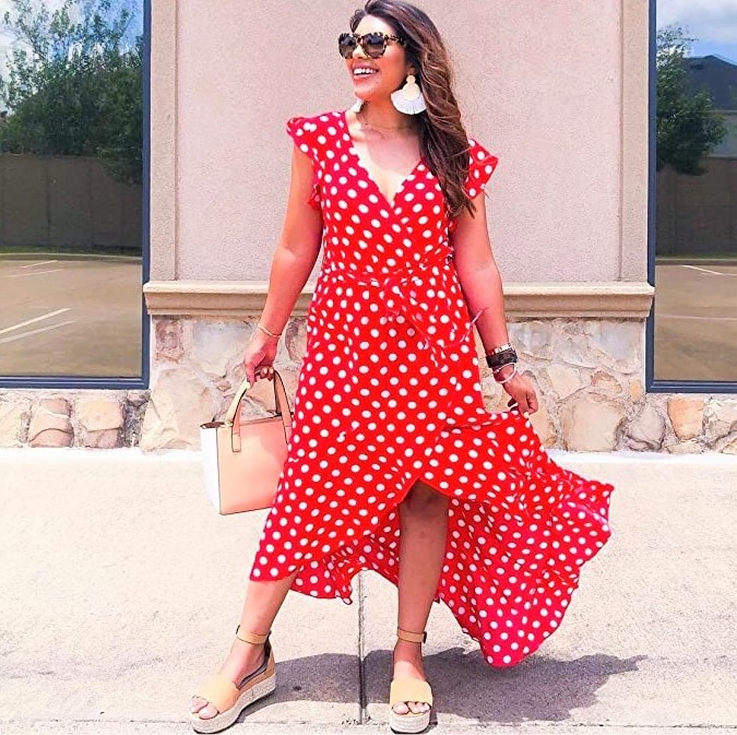 Cute Red and White Polka Dot Kentucky Derby Dress for Curvy Women and Plus Size