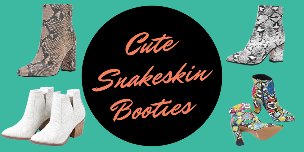Cute Snakeskin Booties with Low Heel