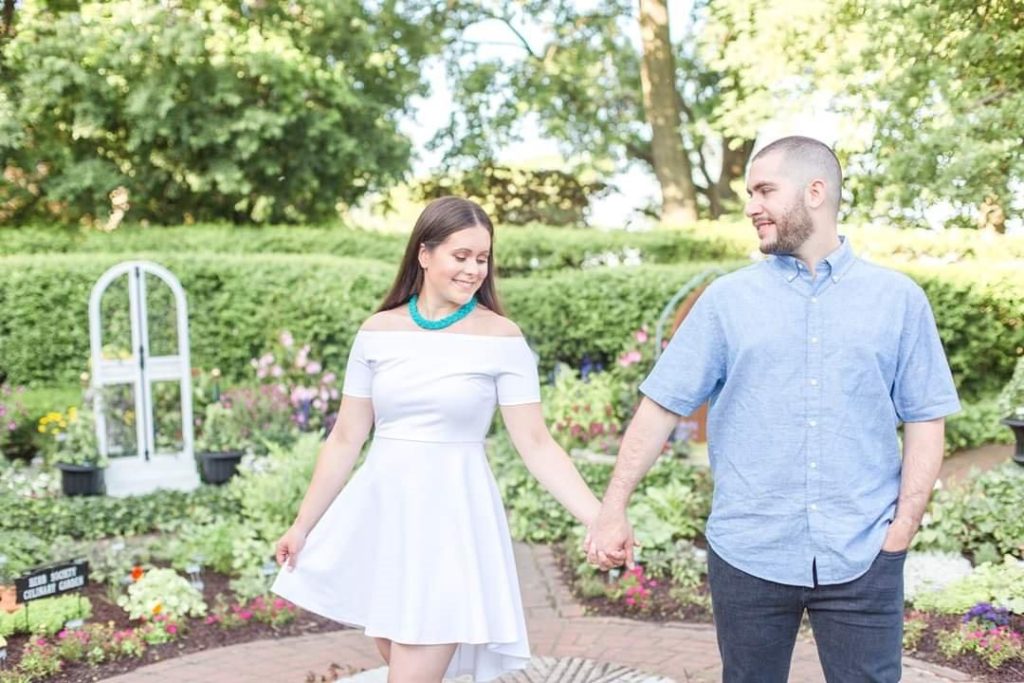 Cute Spring Engagement Photo Outfits for Outdoor Photo Shoot with White Dress for Her