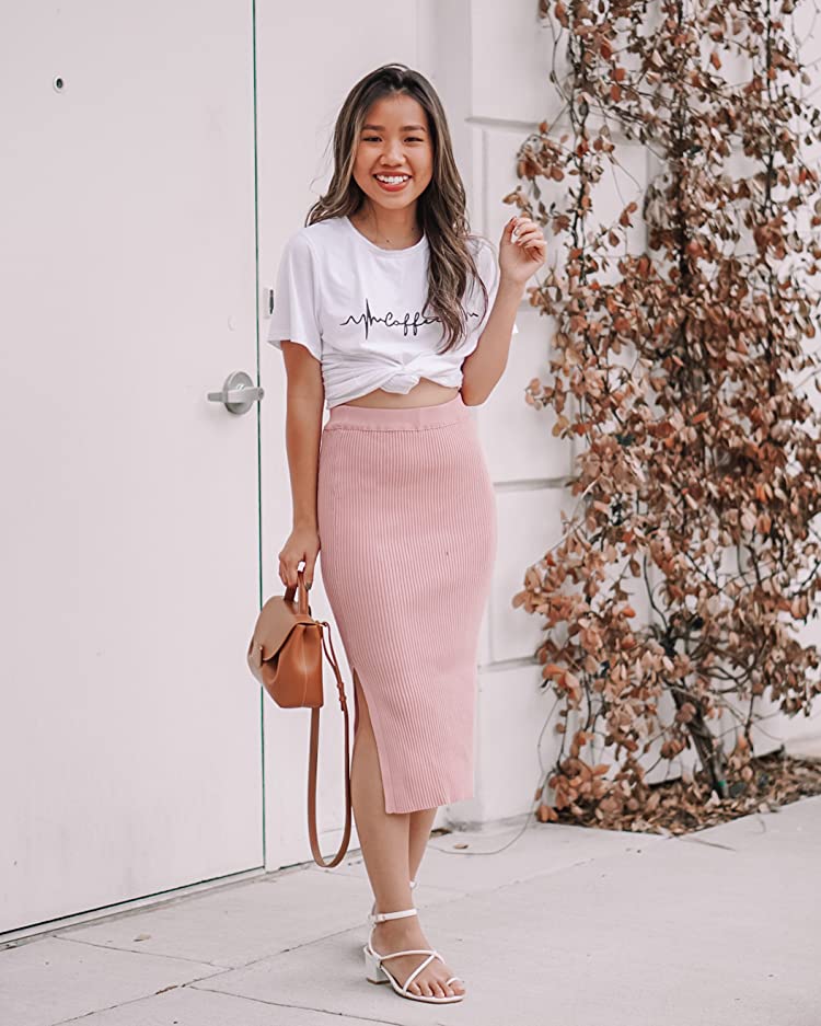 Cute Spring Outfit with Pink Skirt and T-Shirt